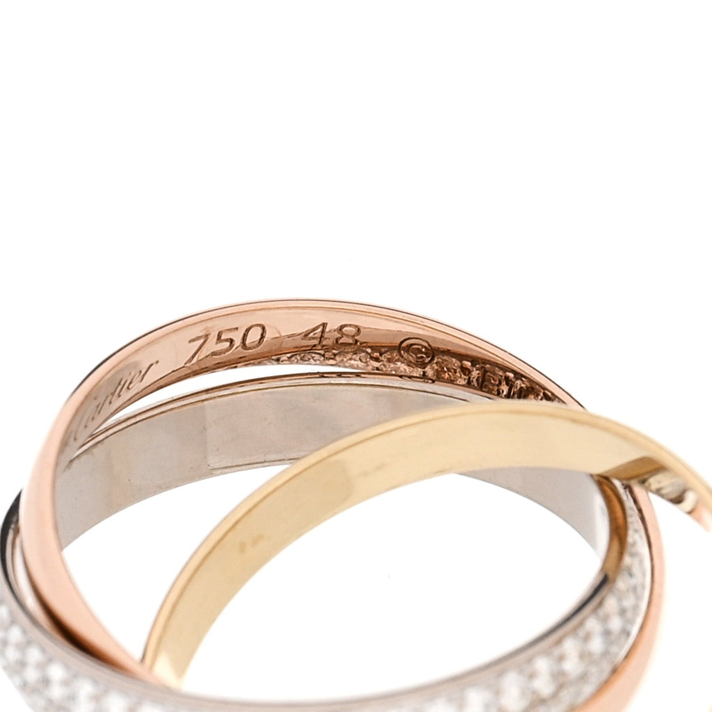 18K White Yellow Pink Gold Diamond Small Trinity Paved Ring 48 4.5