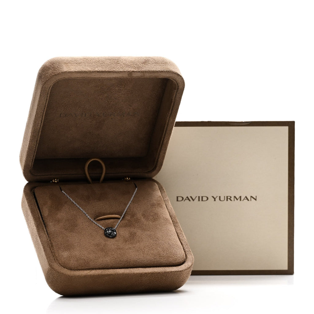 18K White Gold Black Diamond Cushion Pendant Necklace