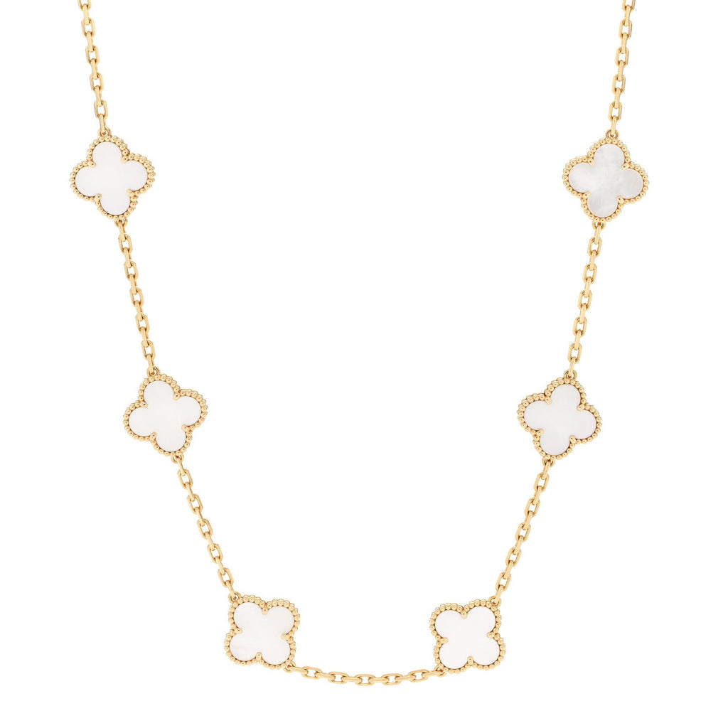 18K Yellow Gold Mother of Pearl 10 Motifs Vintage Alhambra Necklace
