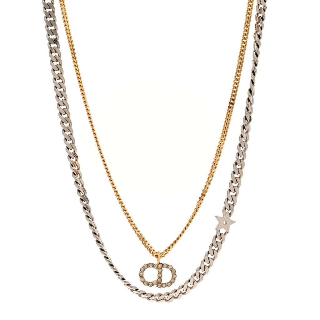 Metal Crystal CD Star Chain Necklace Gold Silver