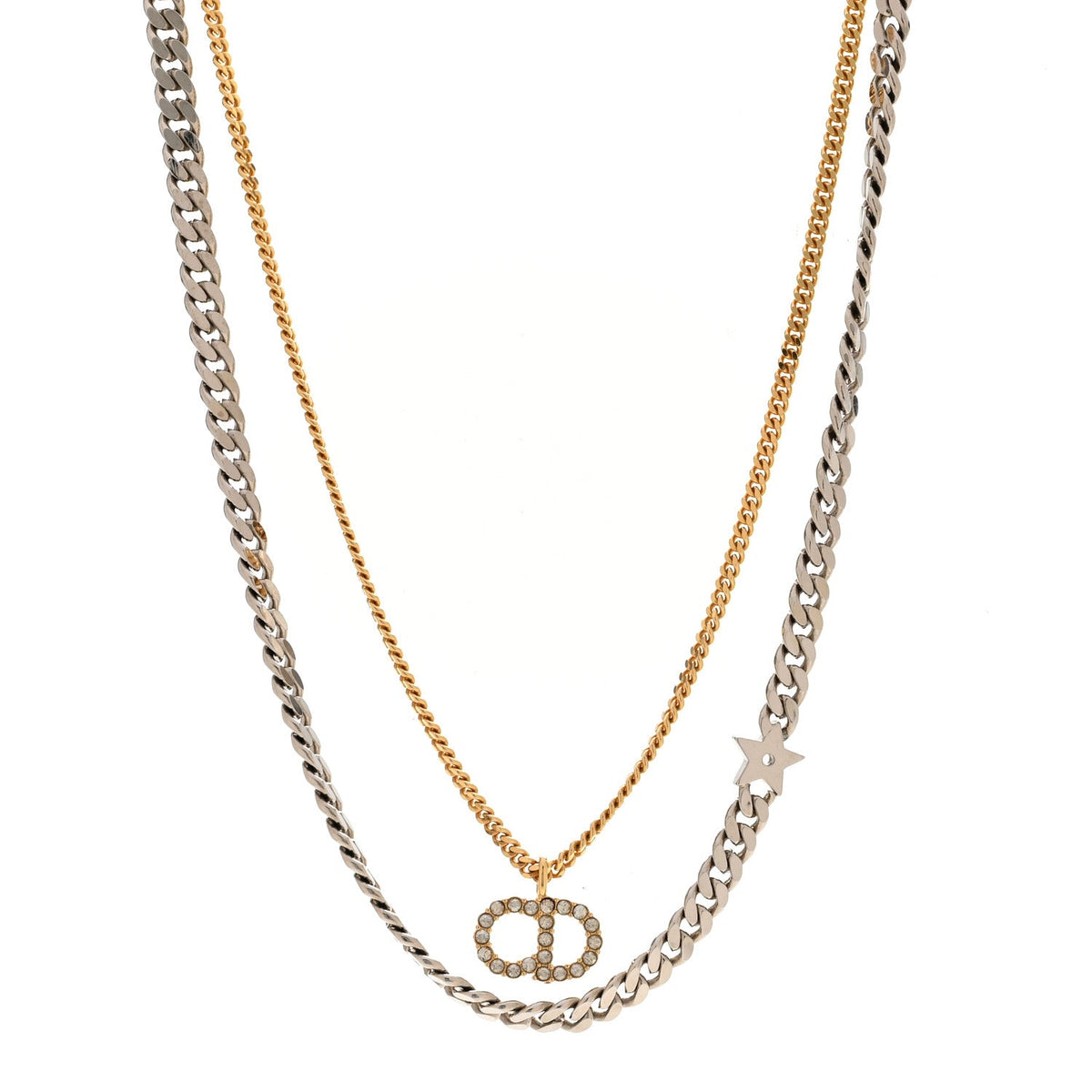Metal Crystal CD Star Chain Necklace Gold Silver