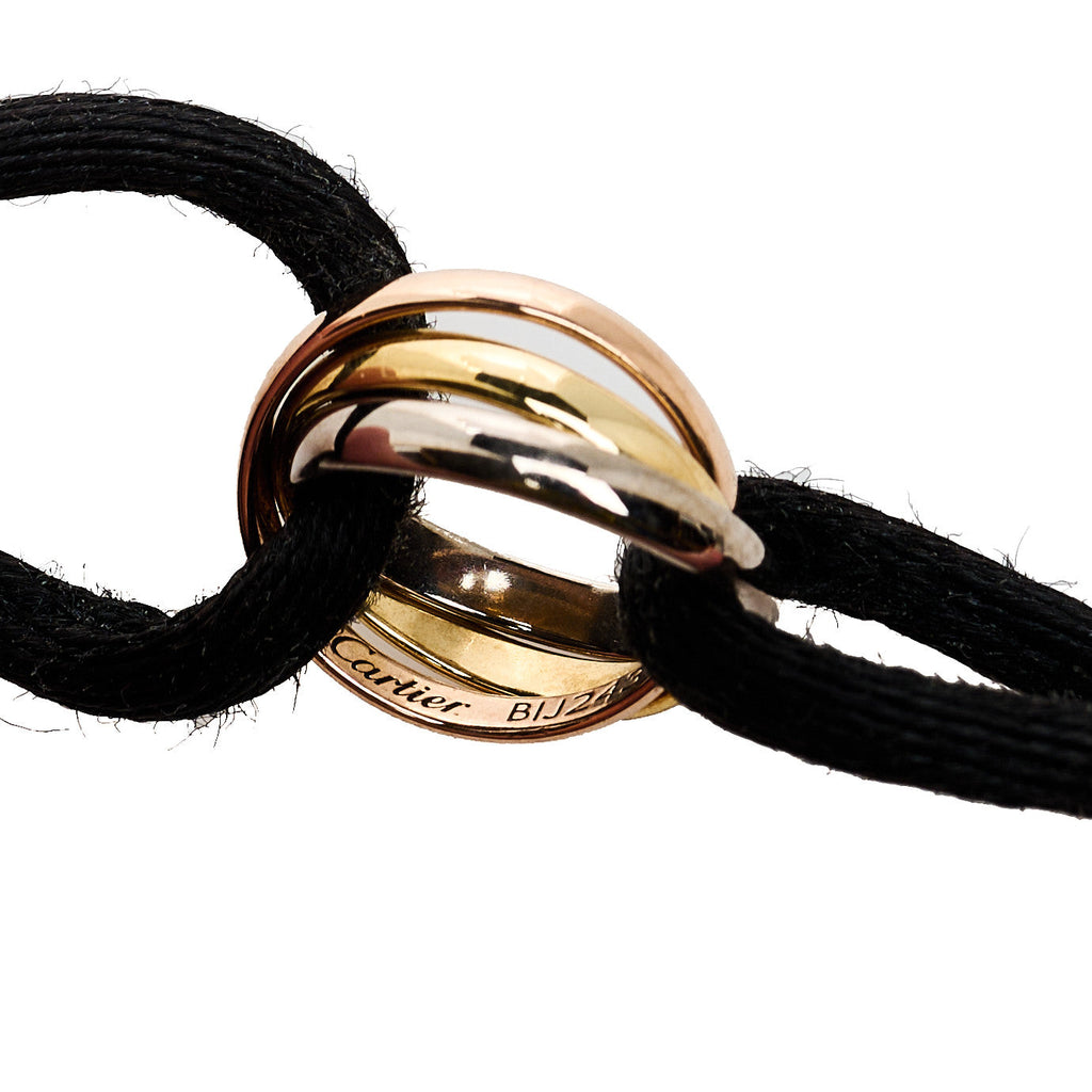 18k Pink Yellow White Gold Trinity Adjustable Cord Bracelet Black