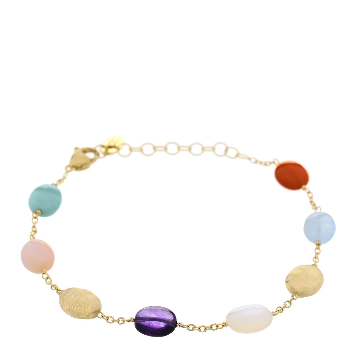 18K Yellow Gold Multi Gemstone Africa Single Strand Bracelet
