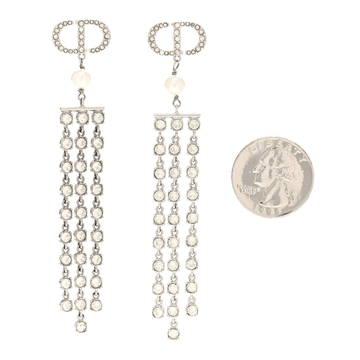 Crystal Pearl CD Drop Earrings Silver