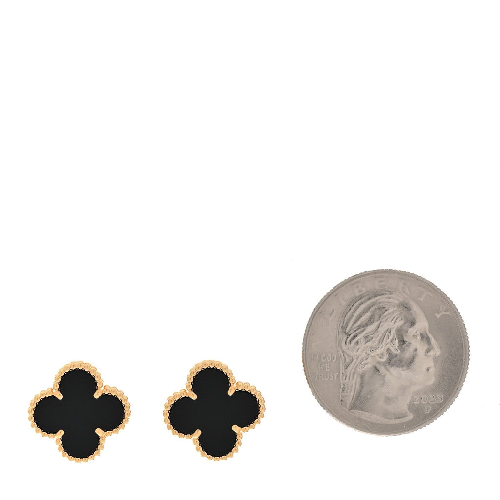 18k Yellow Gold Black Onyx Vintage Alhambra Earrings