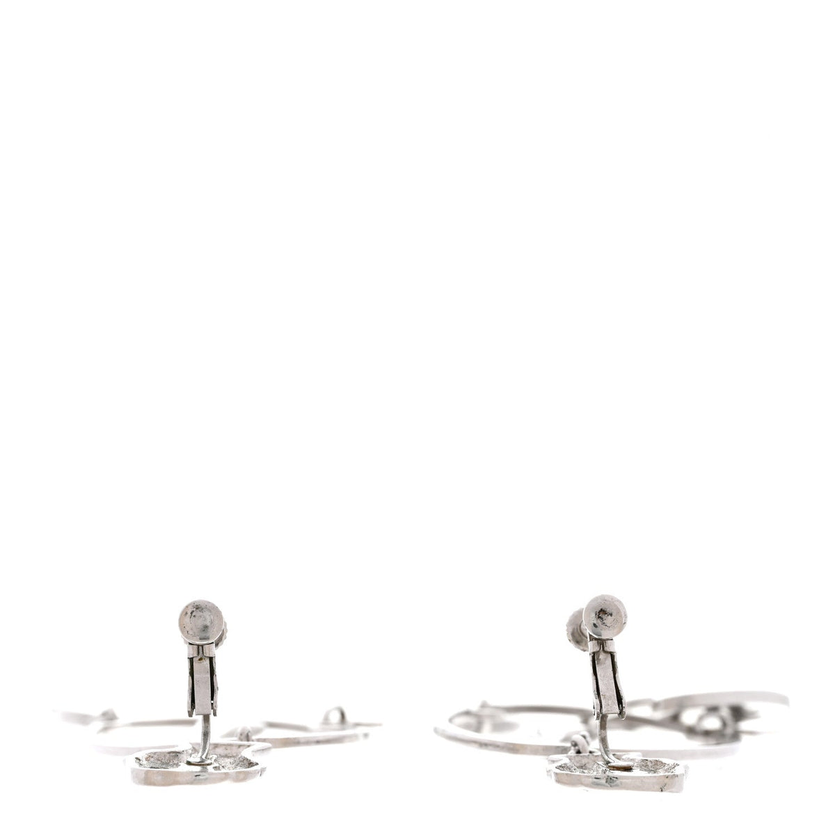 Metal Multi Charm Oval Clip On Drop Earrings Silver