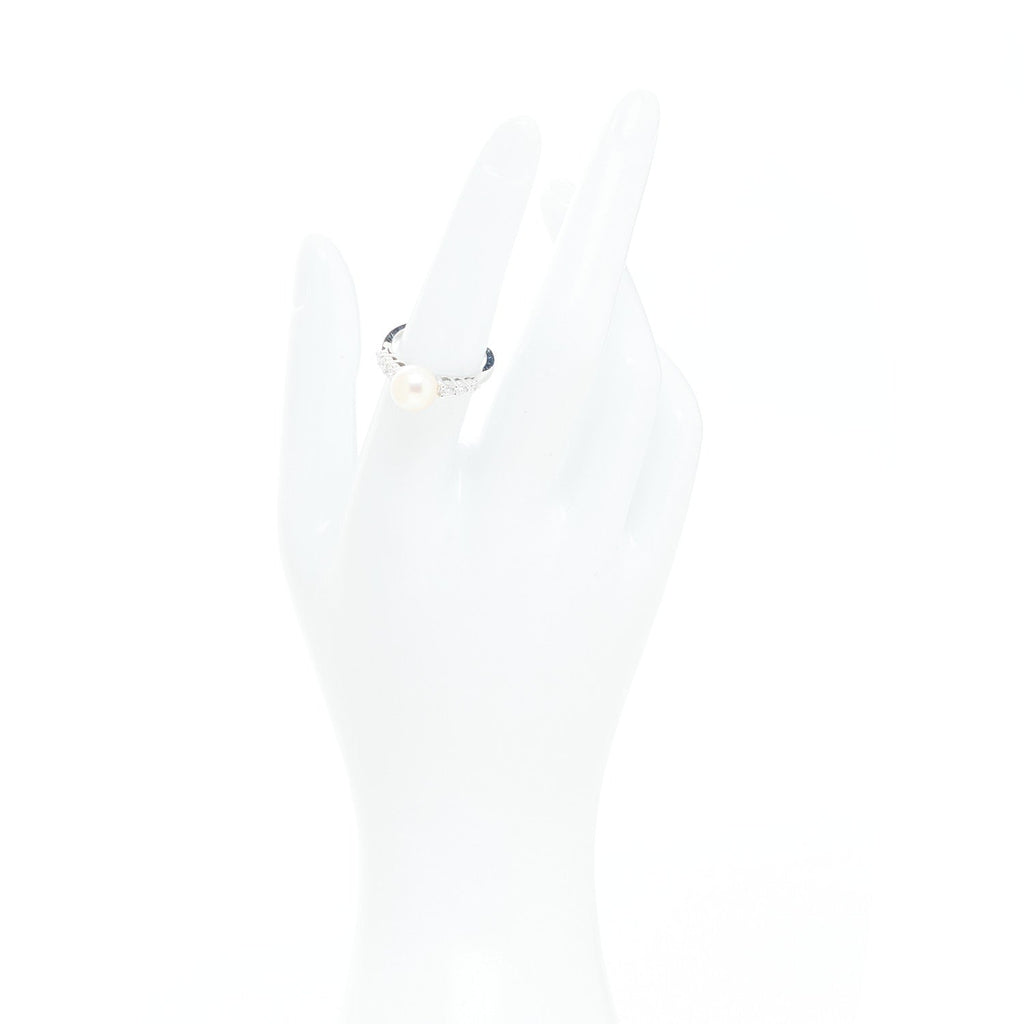 18K White Gold Diamond Akoya Cultured Pearl 8-8.5mm Morning Dew Ring 53 6.5
