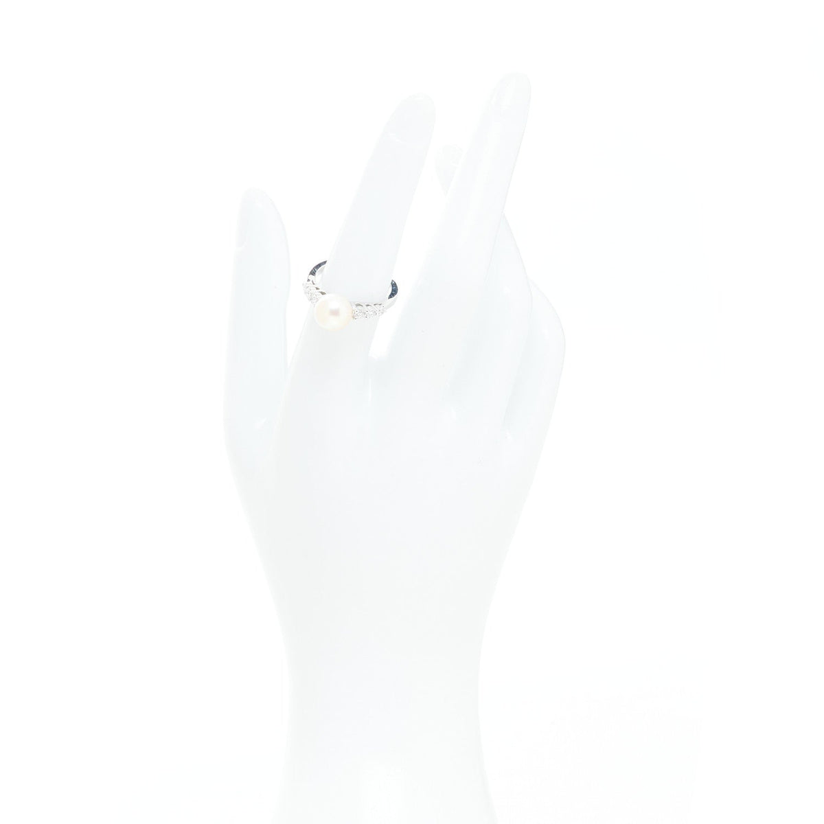 18K White Gold Diamond Akoya Cultured Pearl 8-8.5mm Morning Dew Ring 53 6.5