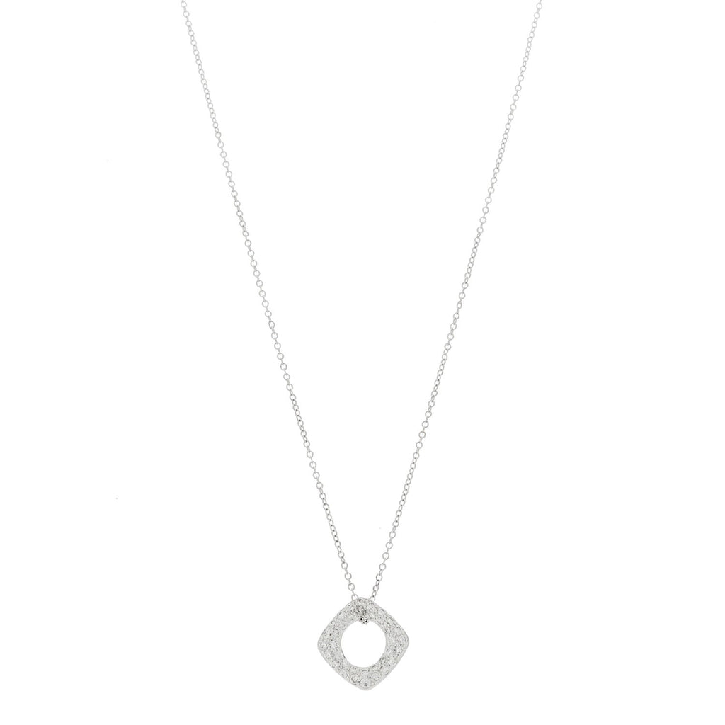 18K White Gold Diamond Cushion Pendant Necklace