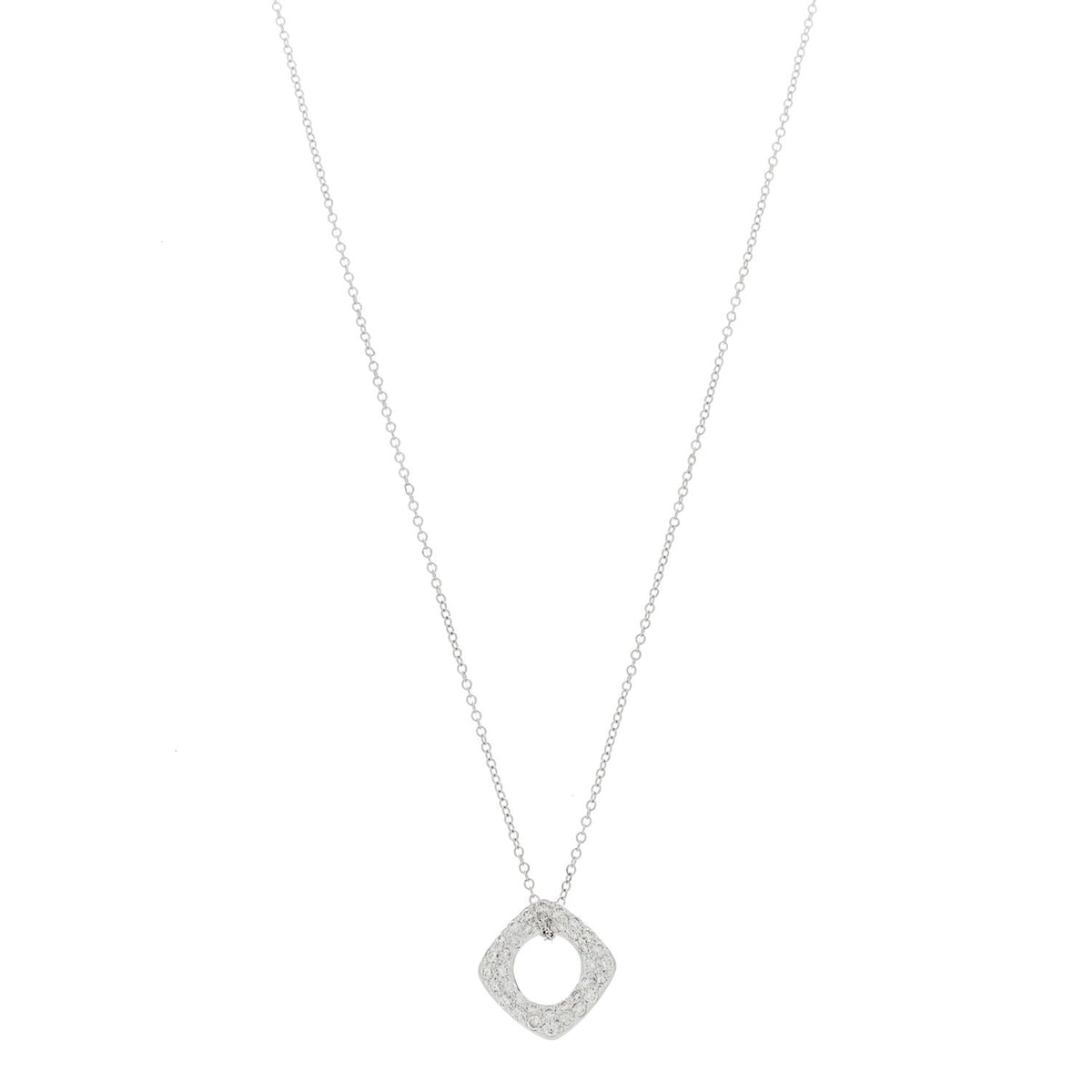 18K White Gold Diamond Cushion Pendant Necklace
