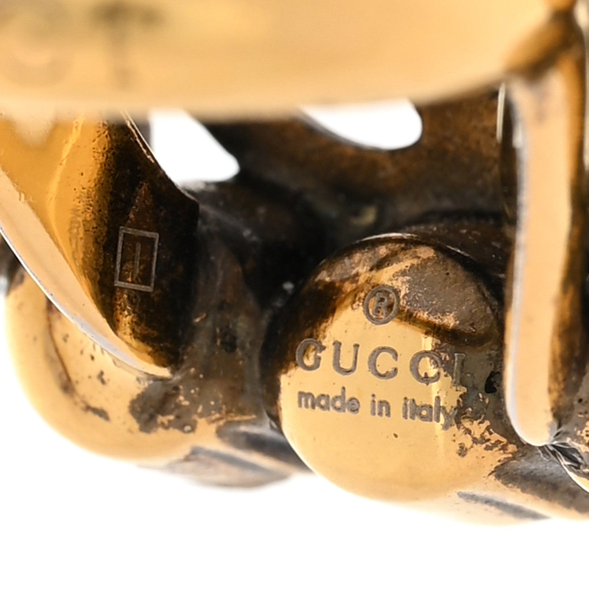 Metal Crystal Double G Ring XS Aged Gold