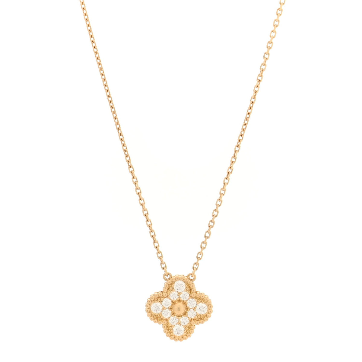 18K Yellow Gold Diamond Vintage Alhambra Pendant Necklace