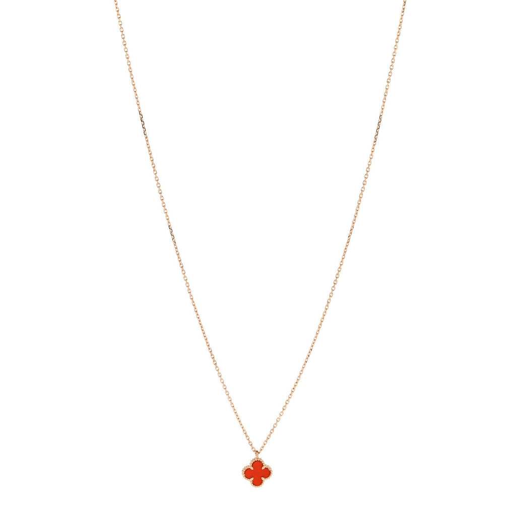 18K Rose Gold Carnelian Sweet Alhambra Pendant Necklace