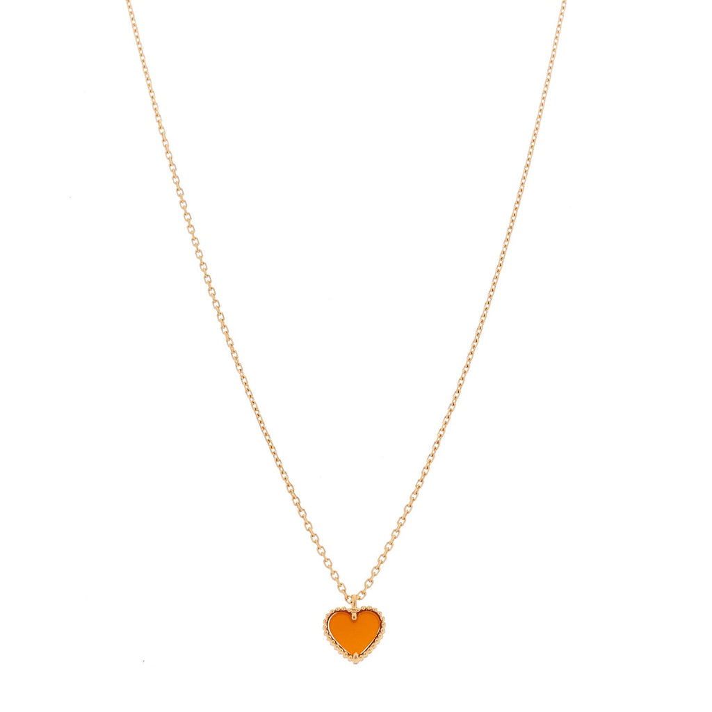 18k Rose Gold Carnelian Sweet Alhambra Heart Pendant Necklace