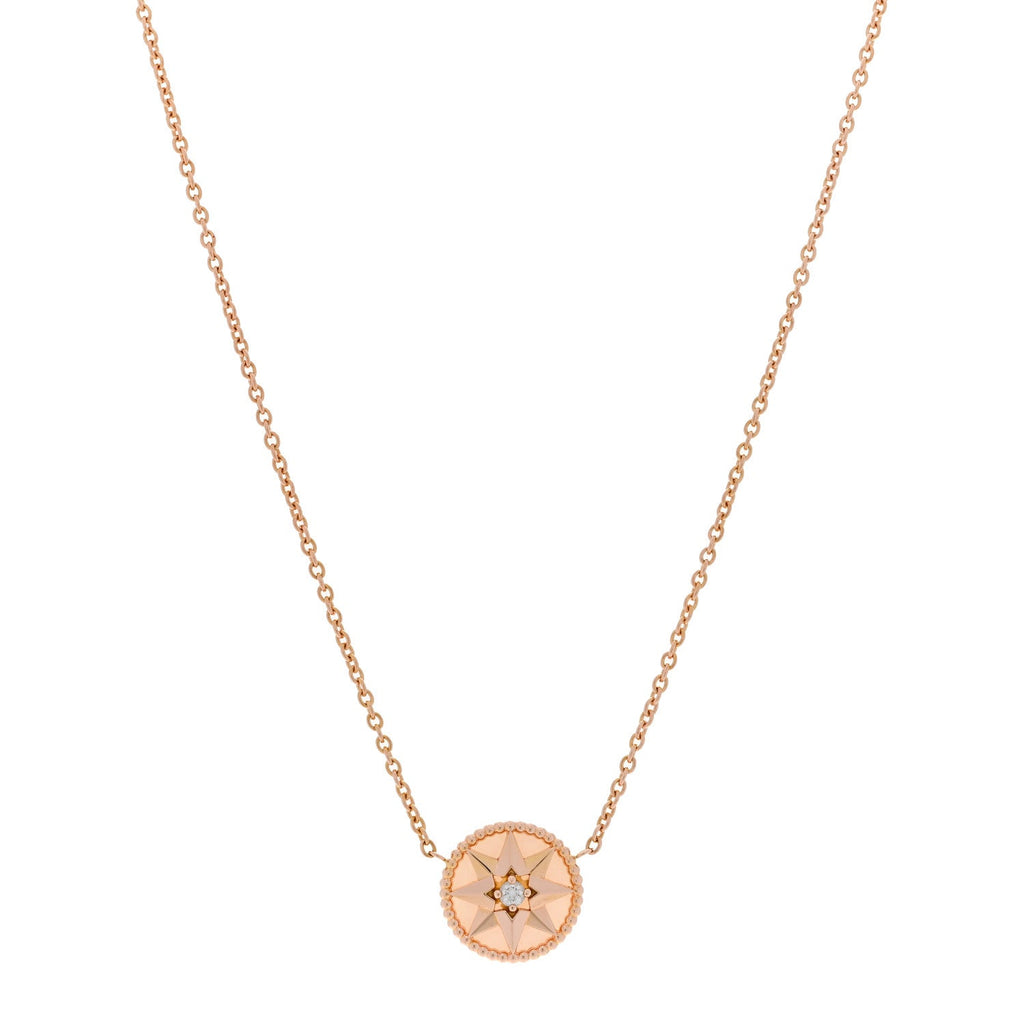 18K Rose Gold Diamond Pink Opal Rose Des Vents Necklace