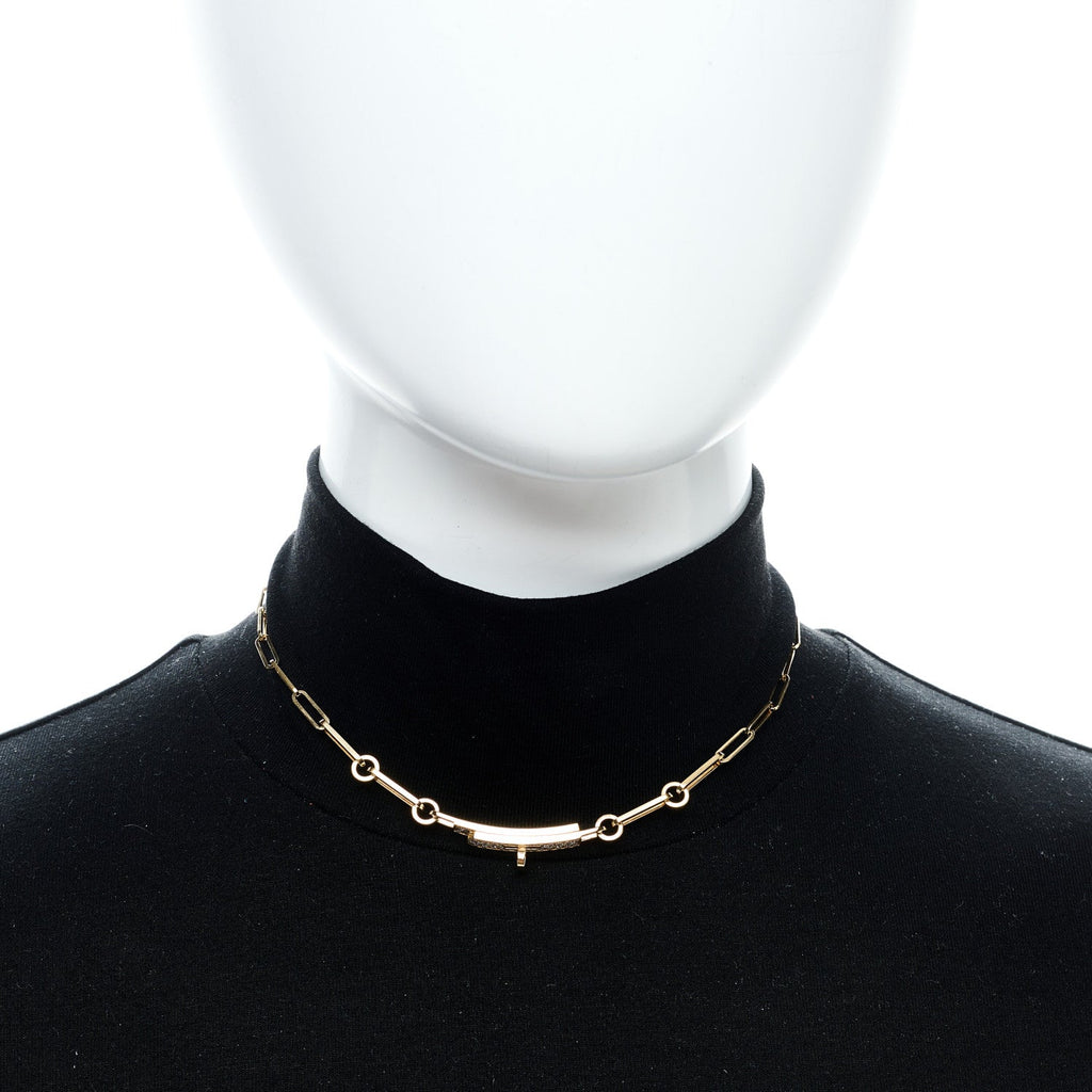 18K Yellow Gold Diamond Pave Kelly Chaine Choker Necklace