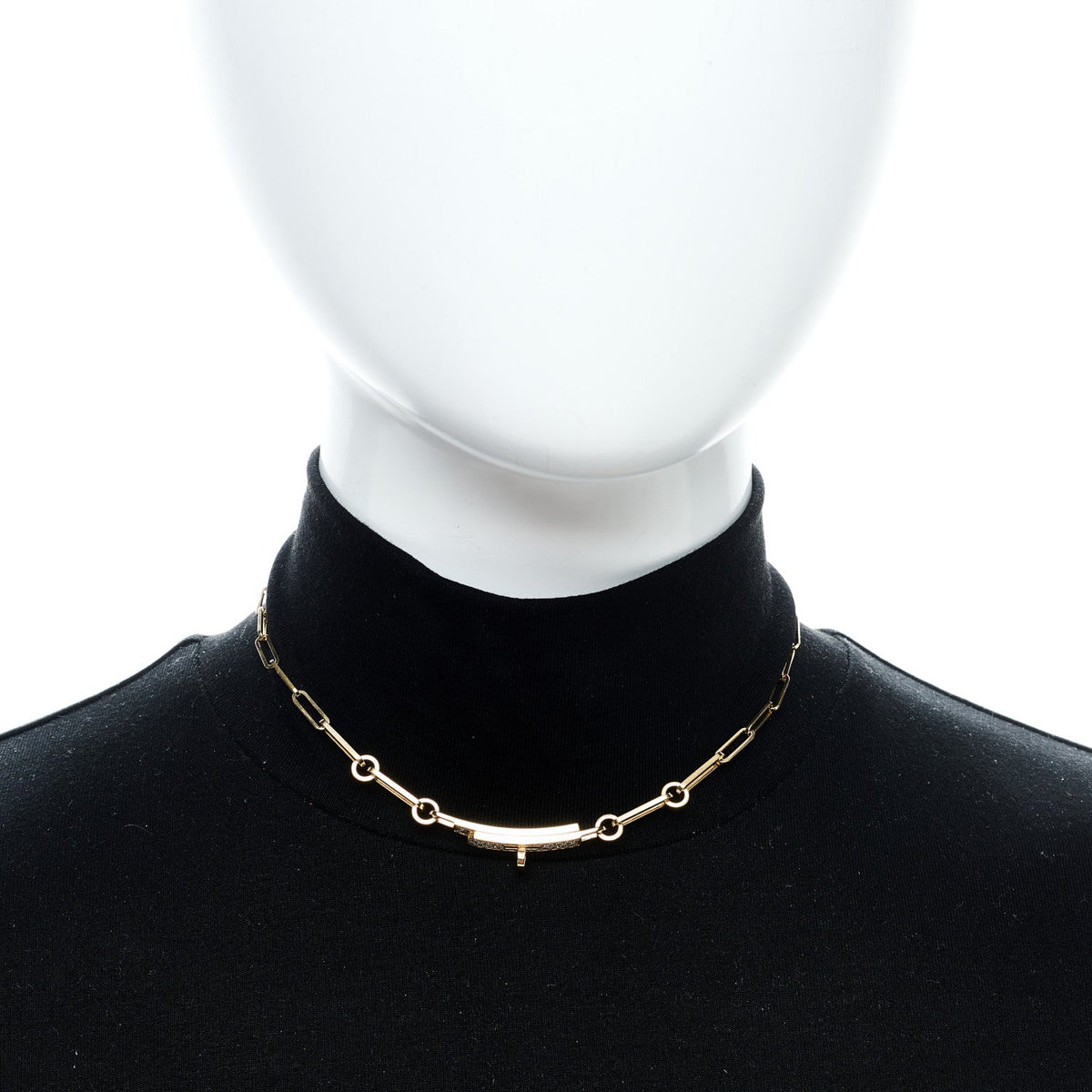 18K Yellow Gold Diamond Pave Kelly Chaine Choker Necklace