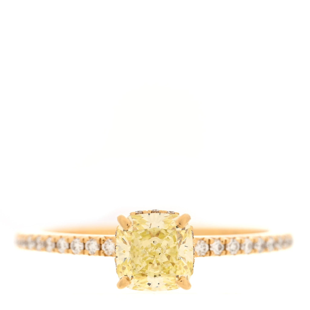 18K Yellow Gold Fancy Yellow Diamond 1.07ct Novo Cushion Cut Engagement Ring 54 6.75