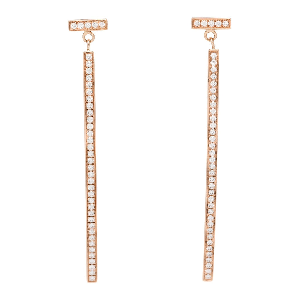 18K Rose Gold Diamond T Bar Earrings