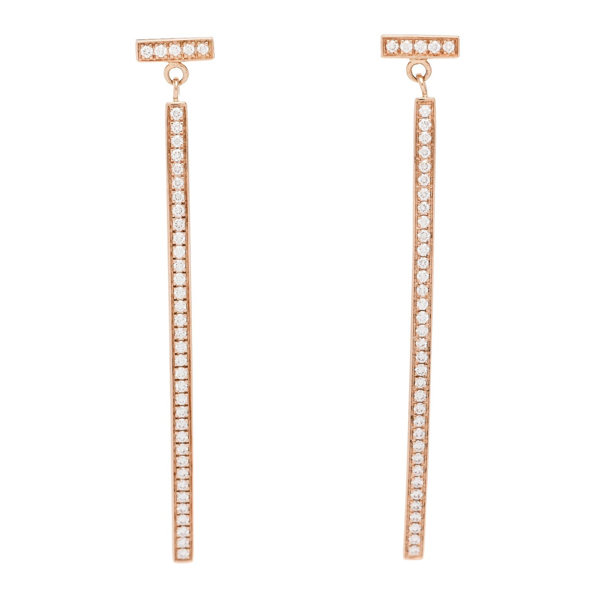 18K Rose Gold Diamond T Bar Earrings