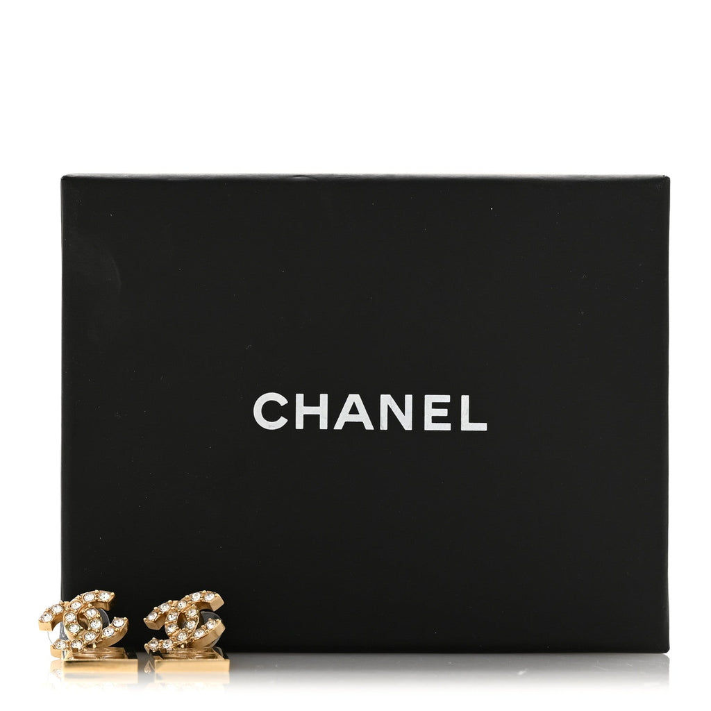 Metal Crystal CC Boy Drop Earrings Gold