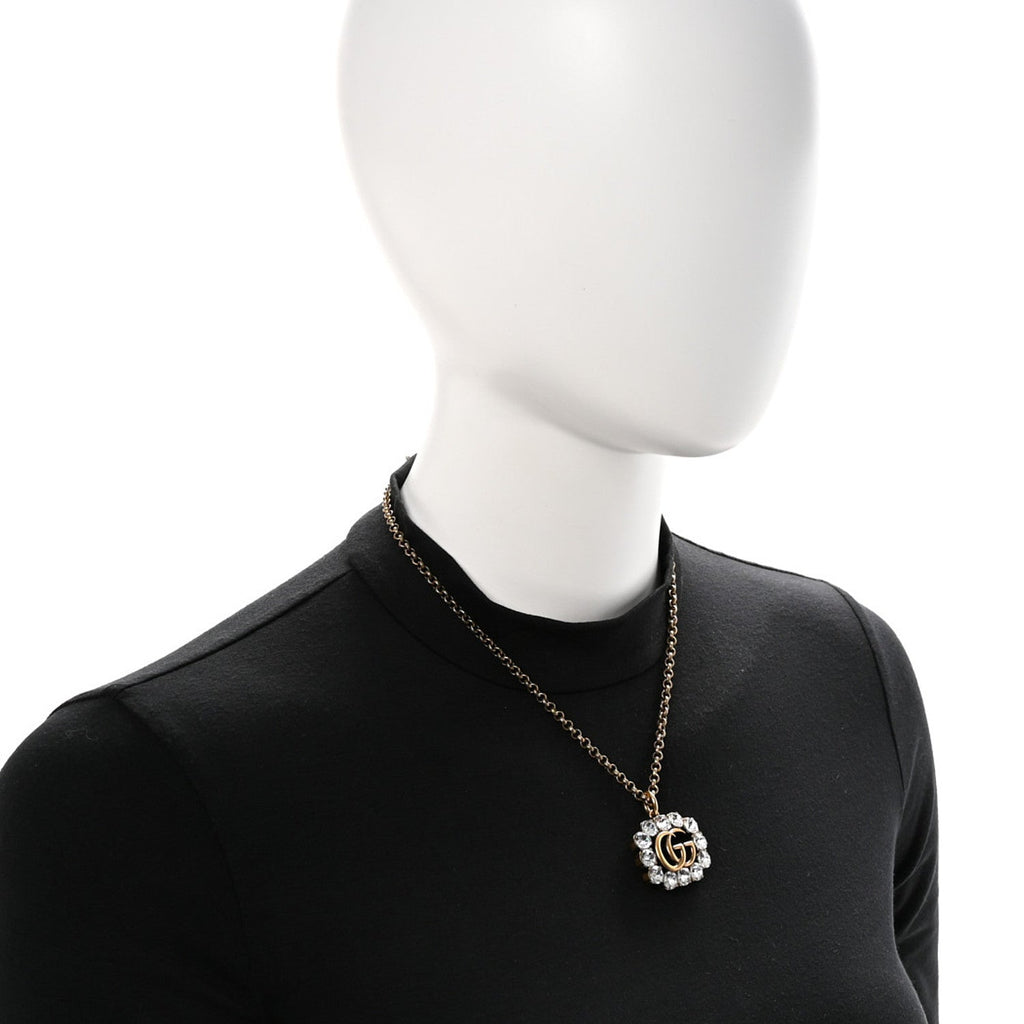Crystal Embellished Double G Necklace Aged Gold