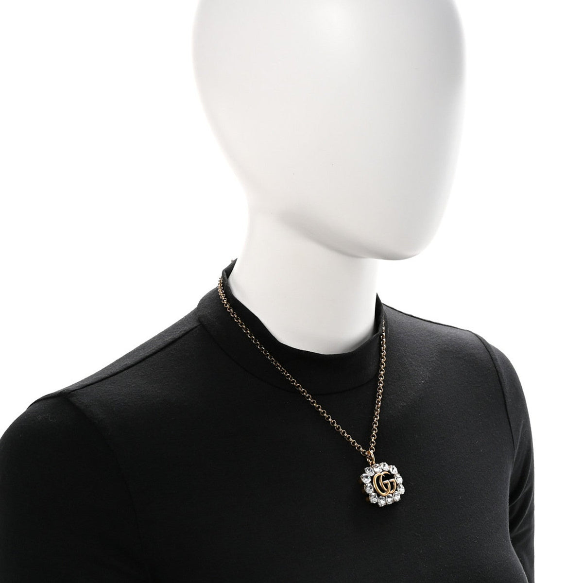 Crystal Embellished Double G Necklace Aged Gold
