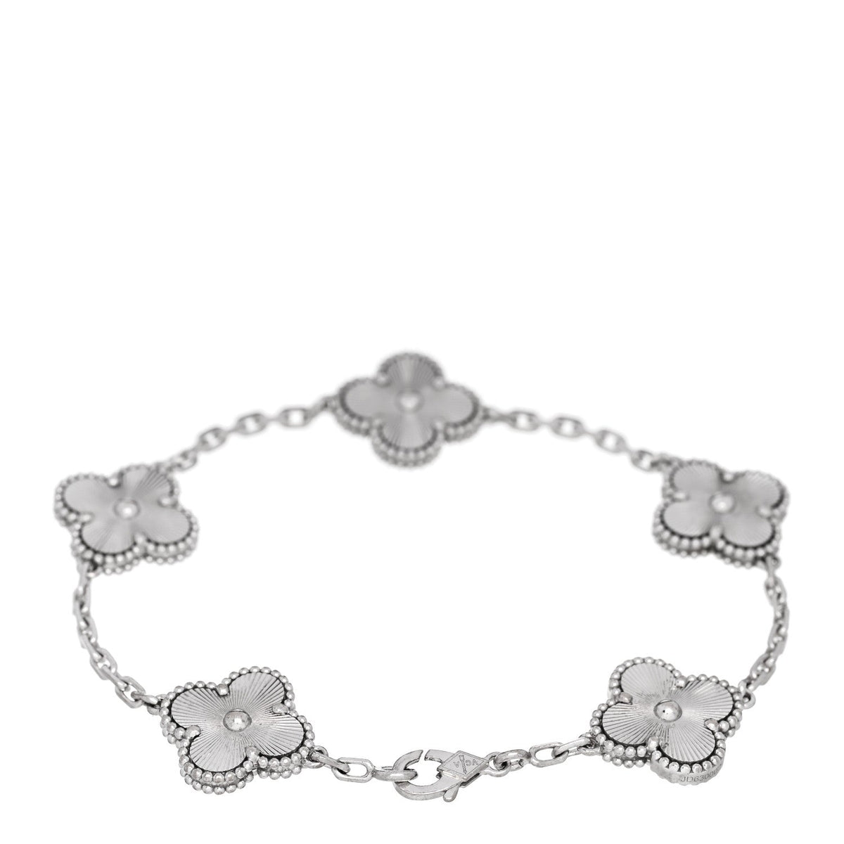 18K White Gold 5 Motifs Guilloche Vintage Alhambra Bracelet