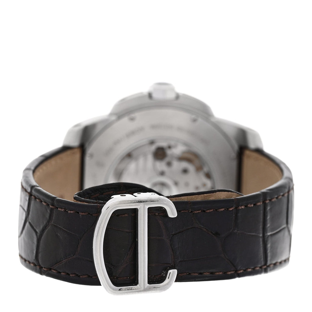 Stainless Steel 18K Pink Gold Alligator 42mm Calibre de Cartier Automatic Watch Brown