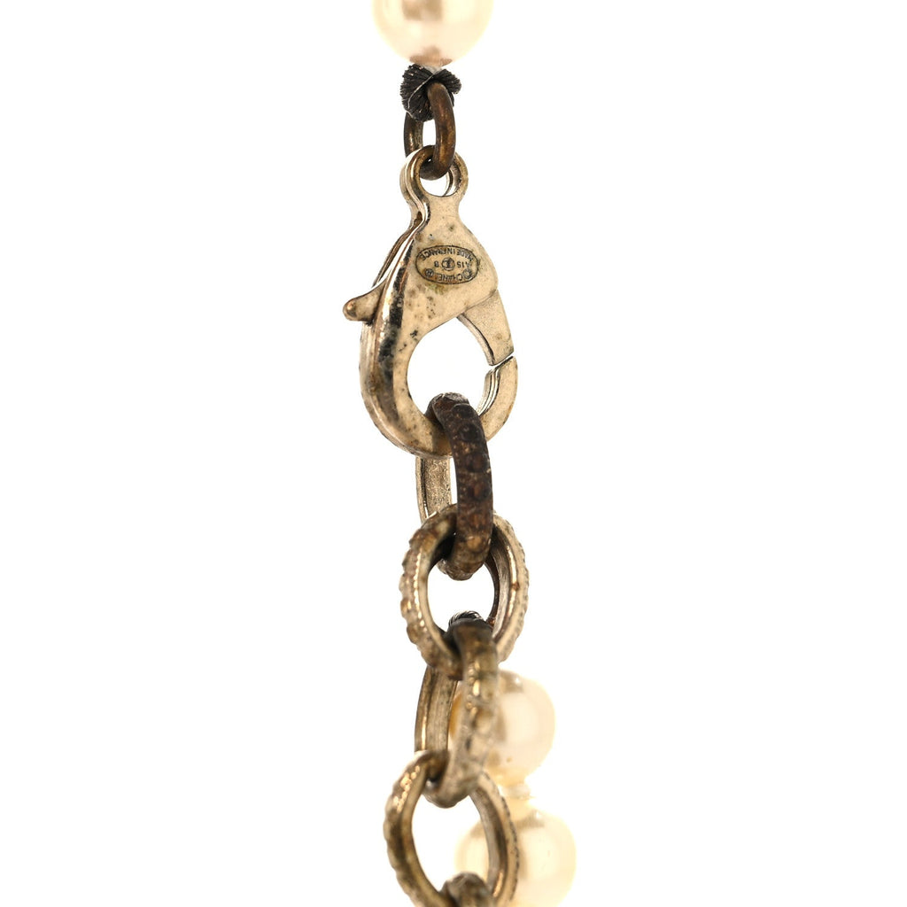 Graduated Pearl Crystal CC Long Necklace Gold Black