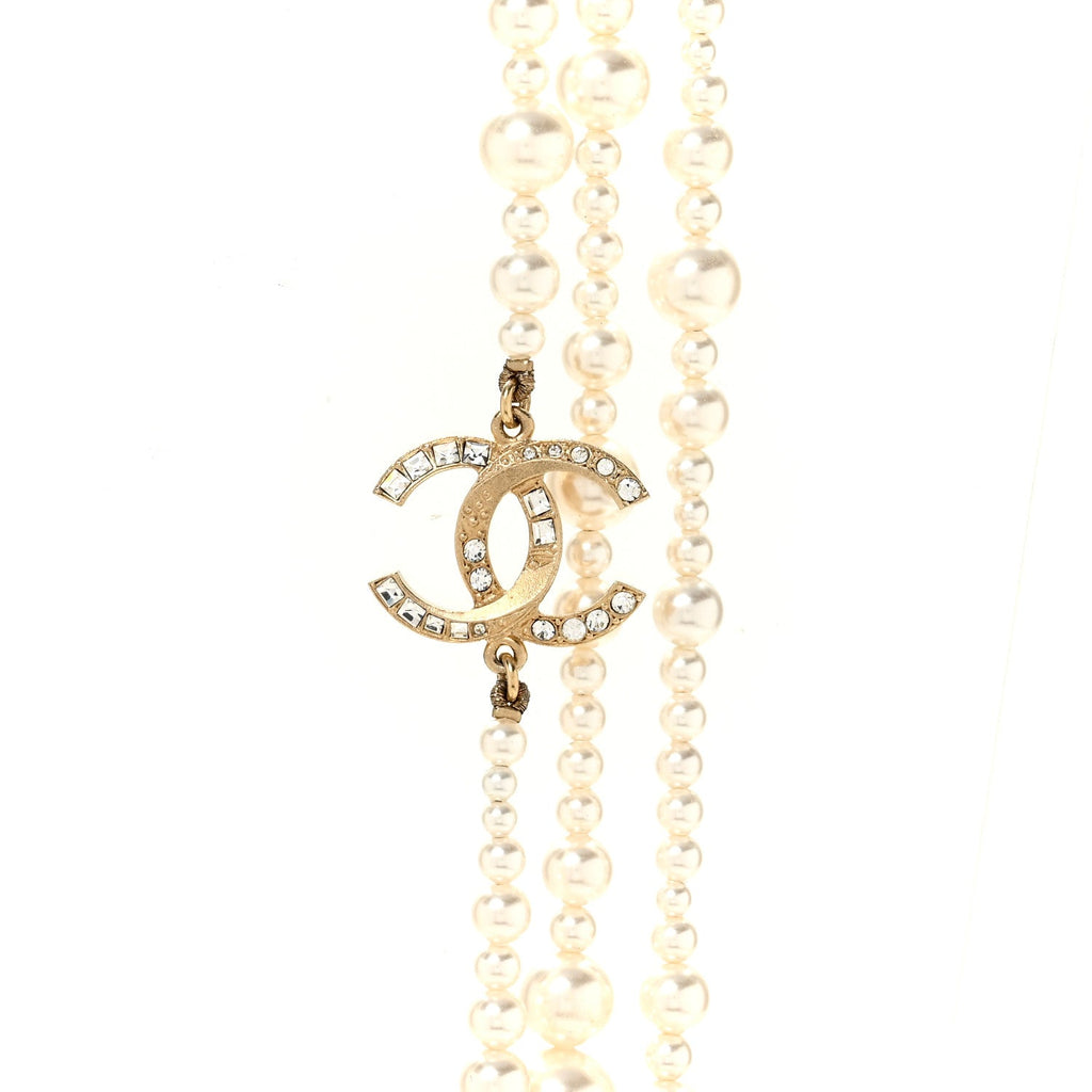 Metal Pearl Crystal Graduated CC Multi Strand Necklace Gold