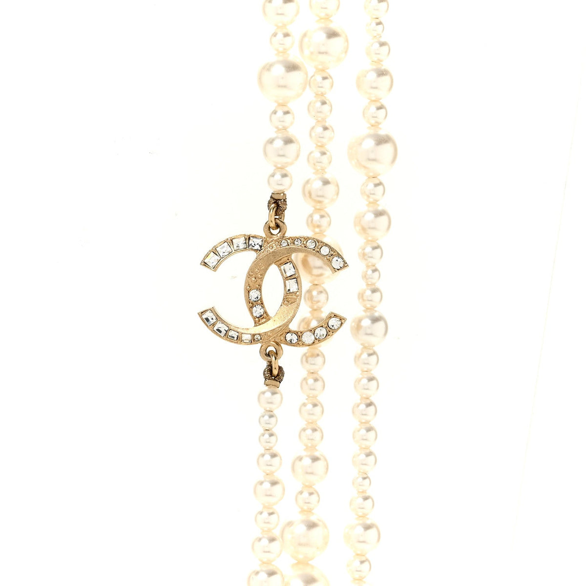 Metal Pearl Crystal Graduated CC Multi Strand Necklace Gold
