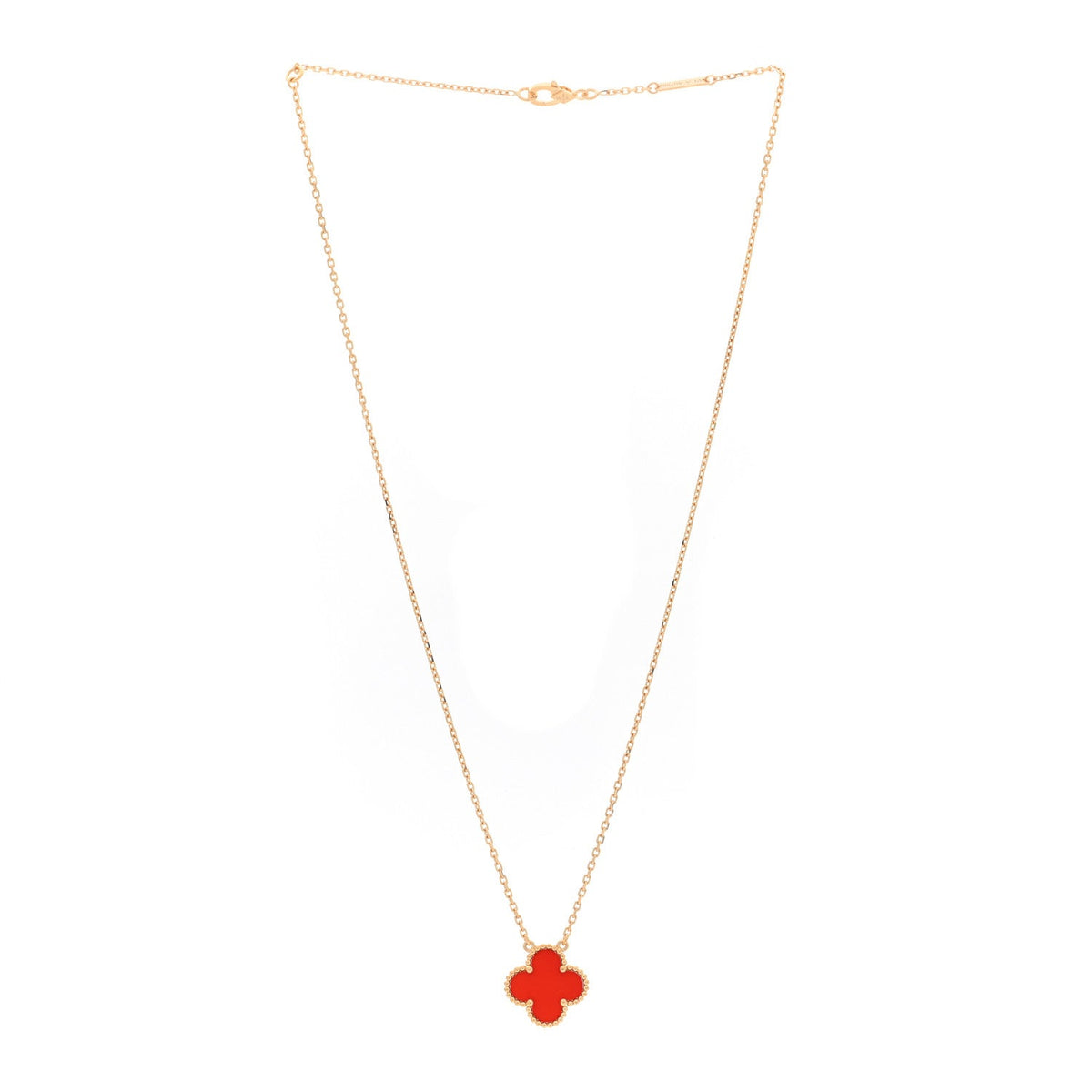 18K Yellow Gold Carnelian Vintage Alhambra Pendant Necklace