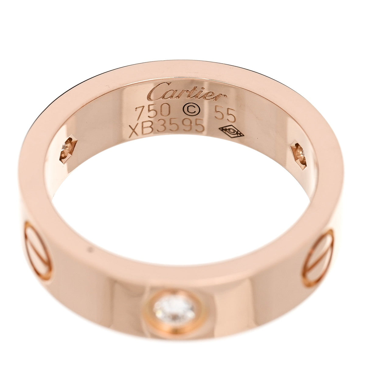 18K Pink Gold 3 Diamond LOVE Ring 55 7.25