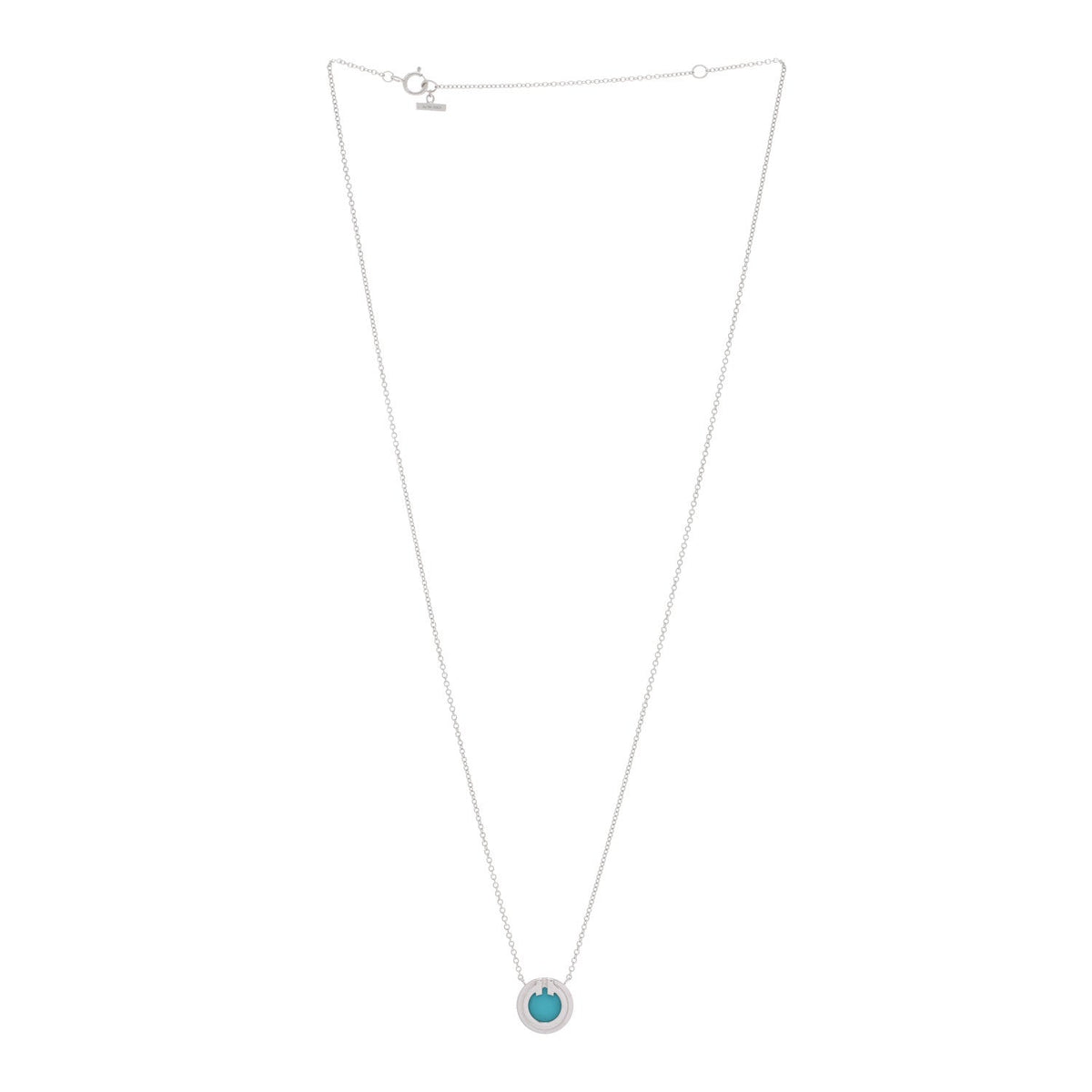 18K White Gold Turquoise T Circle Pendant Necklace