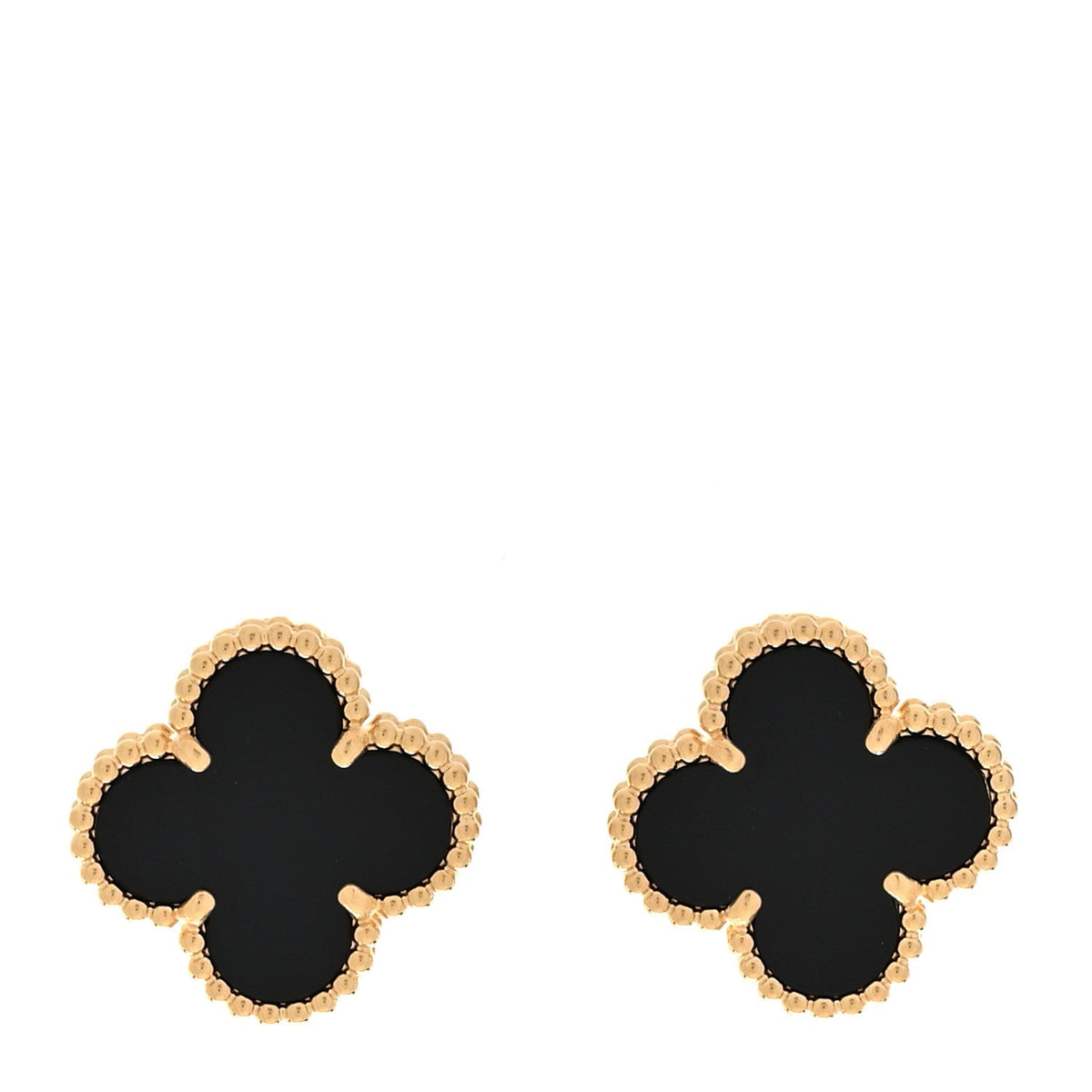 18k Yellow Gold Black Onyx Vintage Alhambra Earrings