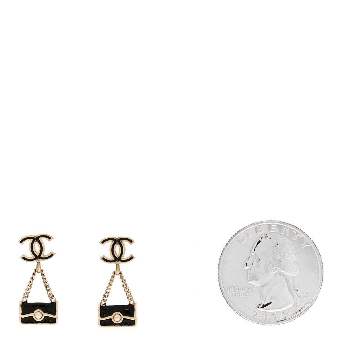 Enamel Pearl CC Flap Bag Drop Earrings Black Gold