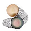 14K White Gold Diamond Gold Black Cultured Pearl .45ctw Bypass Ring 56 7.5