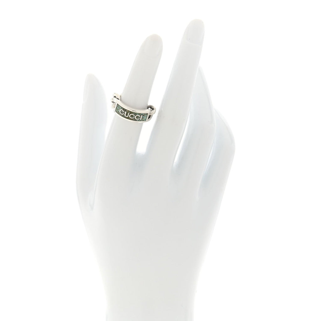 Sterling Silver Enamel Logo Chain Ring 49 4.75 Turquoise