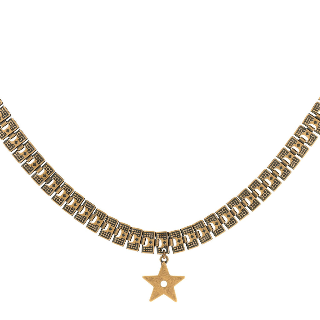 Metal Star Choker Necklace Aged Gold