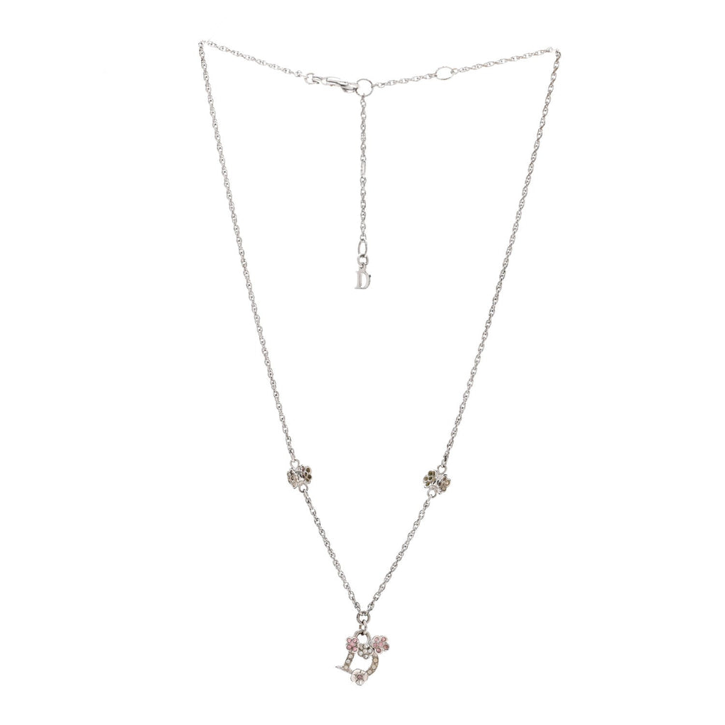 Crystal Flower Necklace Silver Pink