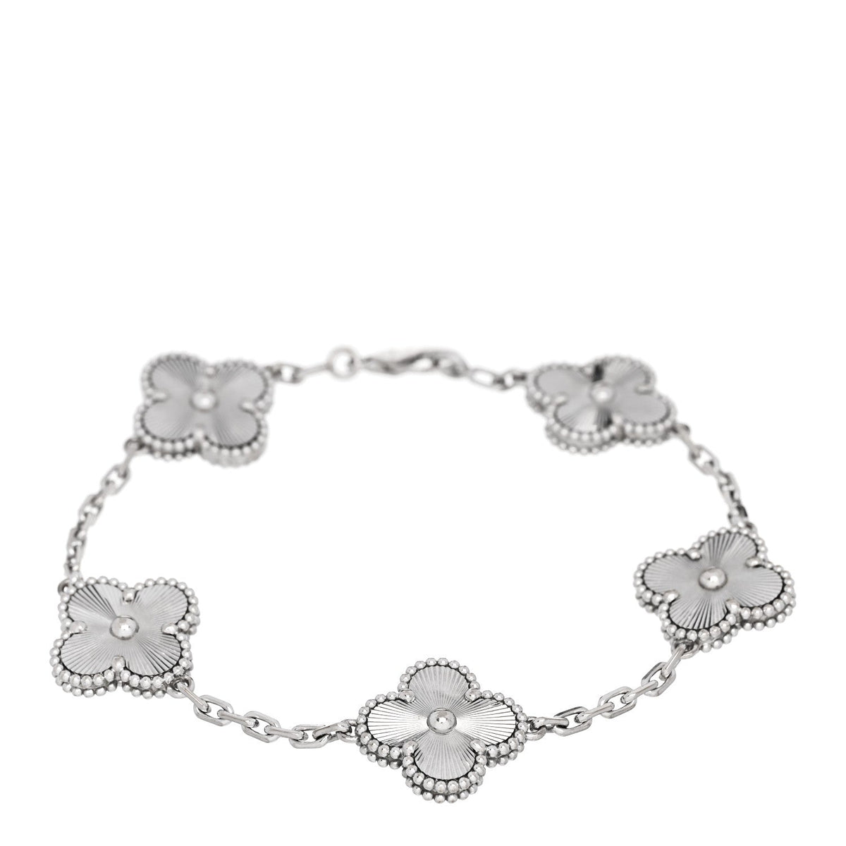 18K White Gold 5 Motifs Guilloche Vintage Alhambra Bracelet