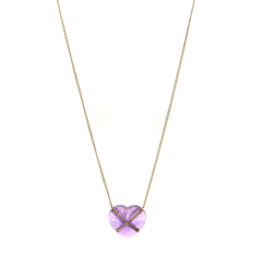 18K Yellow Gold Amethyst Crossover Heart Pendant Necklace