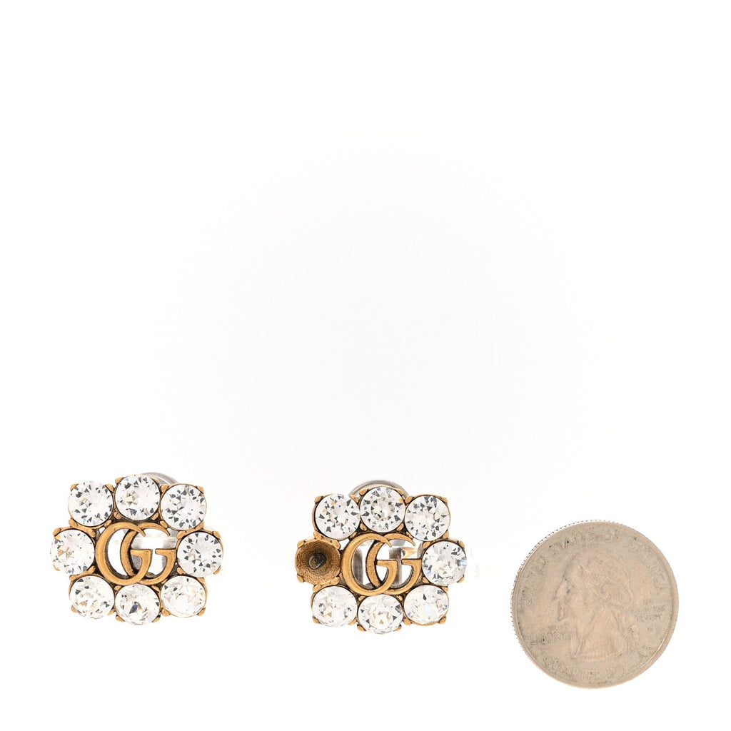 Metal Crystal Double G Clip On Earrings Aged Gold