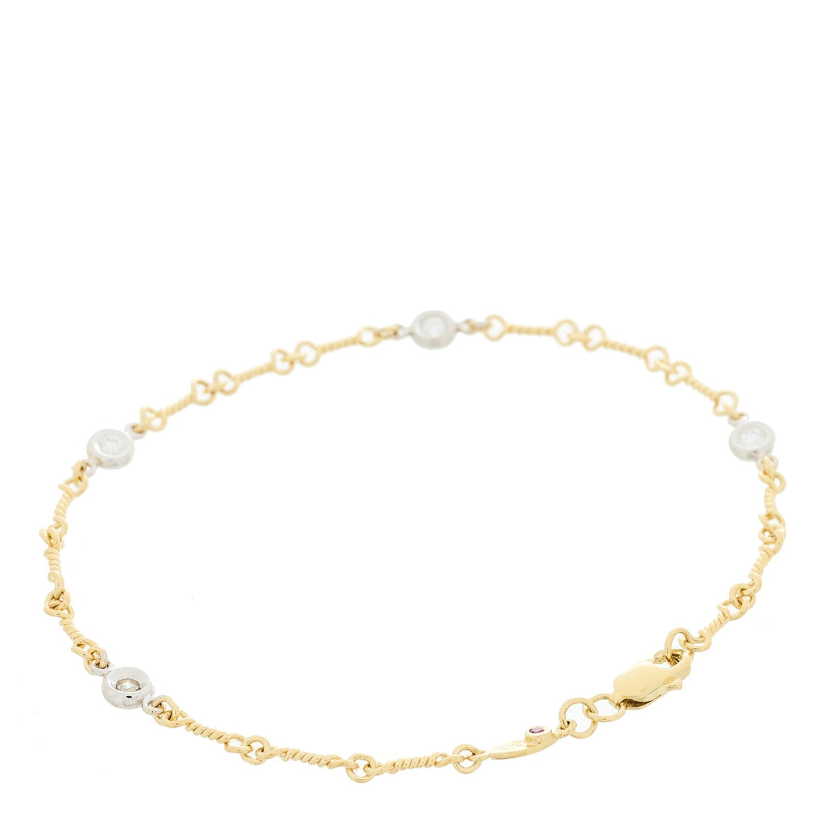 18K Yellow White Gold Diamond DogBone Chain Station Bracelet