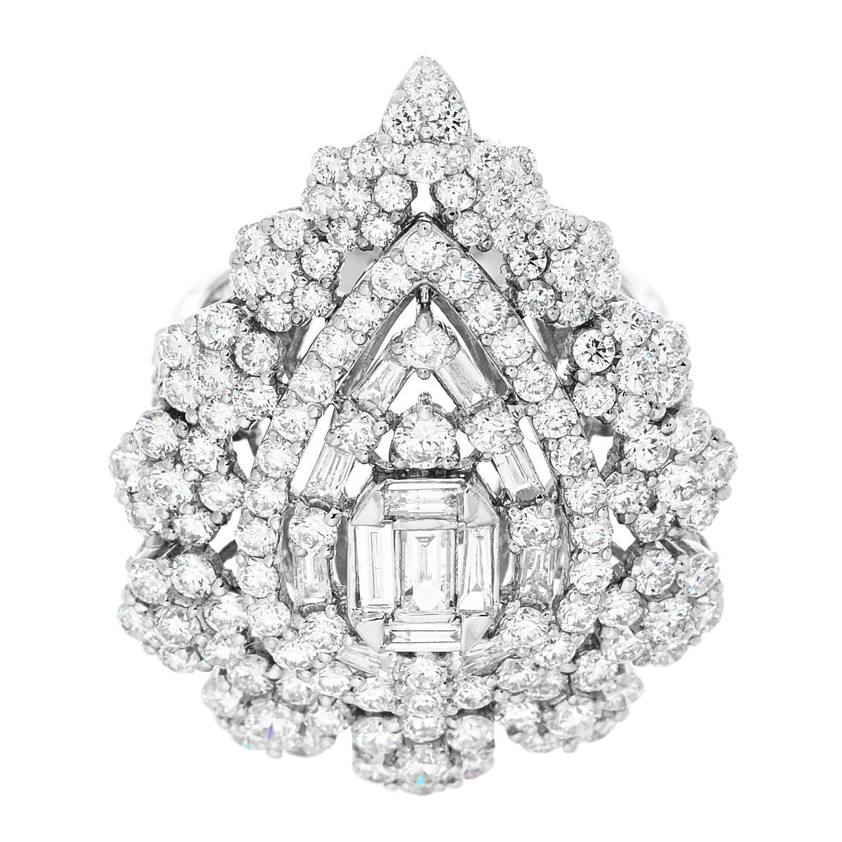 18K White Gold Diamond 4.70ctw Multi Shape Cocktail Ring  56 7.5