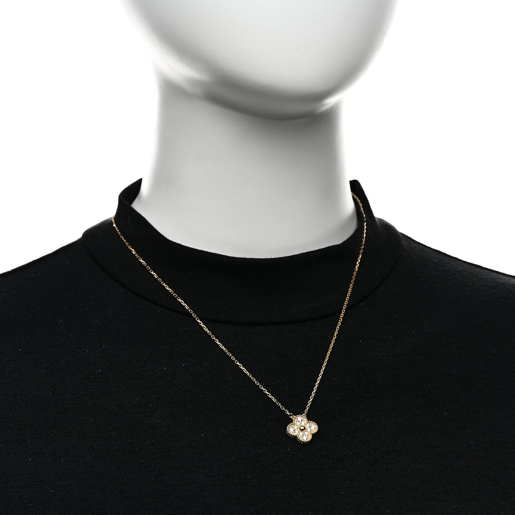 18K Yellow Gold Diamond Vintage Alhambra Pendant Necklace