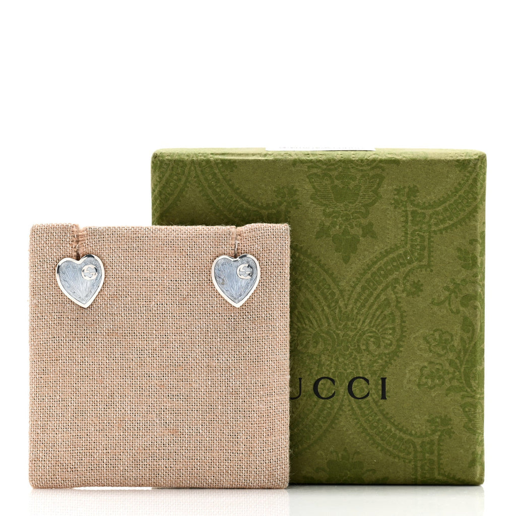 Sterling Silver Enamel Interlocking G Heart Stud Earrings Blue