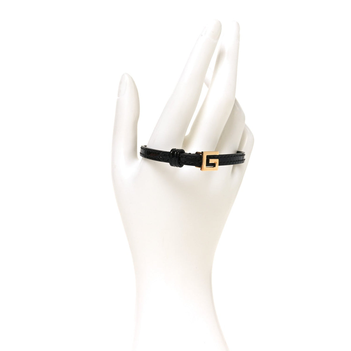 Patent Calfskin Metal Square G Bracelet M Black Gold