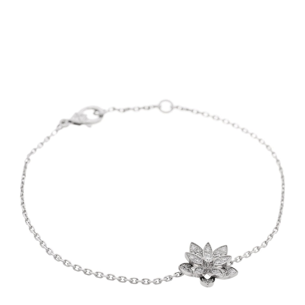 18K White Gold Diamond Mini Lotus Openwork Bracelet